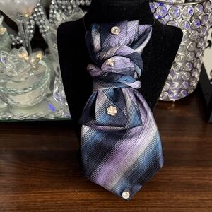 Elegant Striped Tie with Crystal Accents